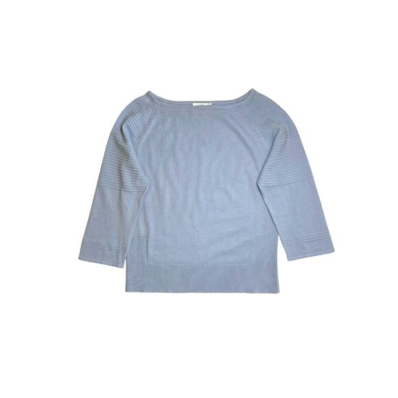 Never Worn Eric Bompard Light Blue Cashmere Silk Sweater, Boat Neck ¾ Sleeve Top - Picture 2 of 10